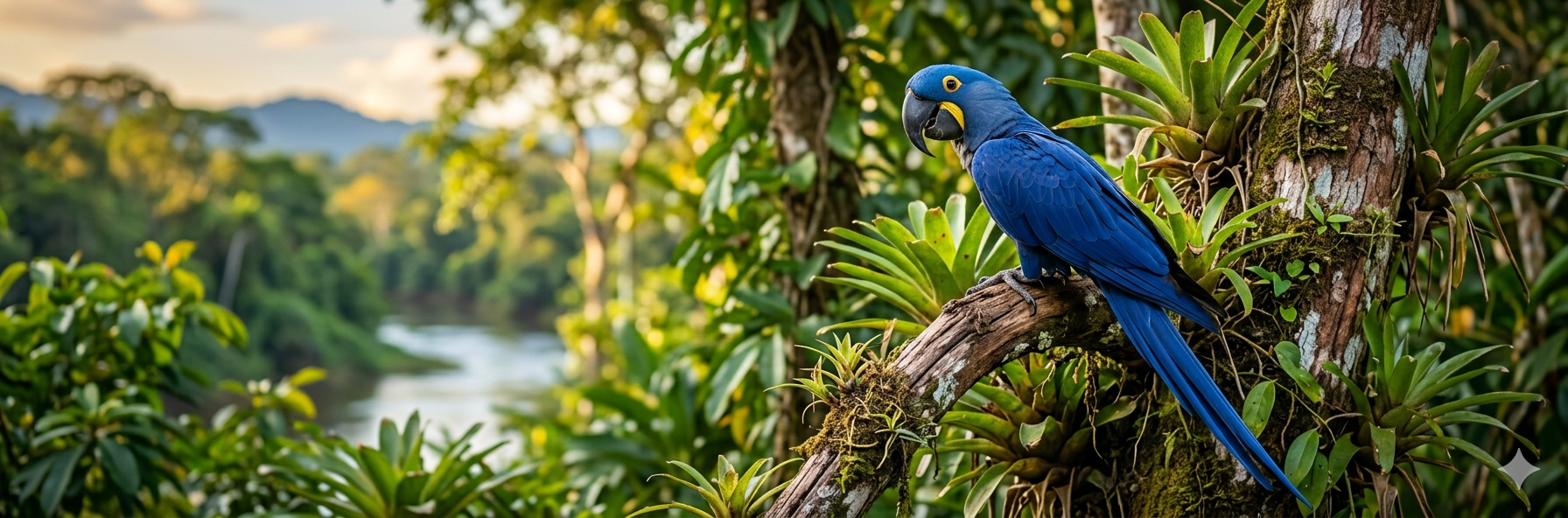 Duas Araras-Azuis em um galho na floresta amazônica